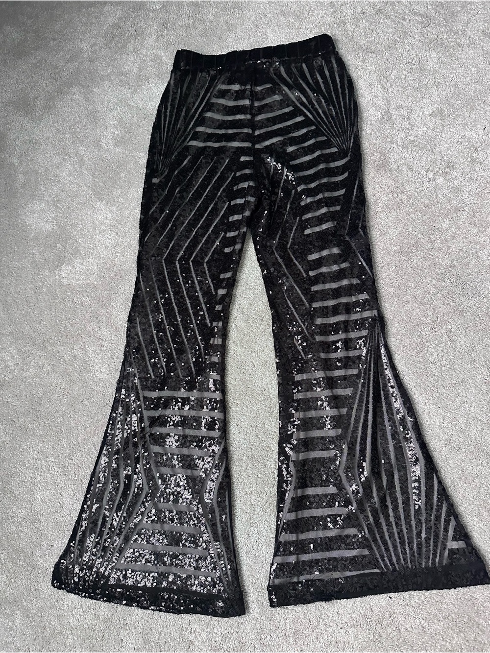 Source Unknown Black Sequin Velvet Flared Pants